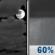 Tonight: A slight chance of rain showers between midnight and 2am, then rain showers likely and patchy fog. Mostly cloudy, with a low around 57. East wind 0 to 5 mph. Chance of precipitation is 60%. New rainfall amounts less than a tenth of an inch possible. Tonight: Mostly Cloudy then Slight Chance Rain Showers